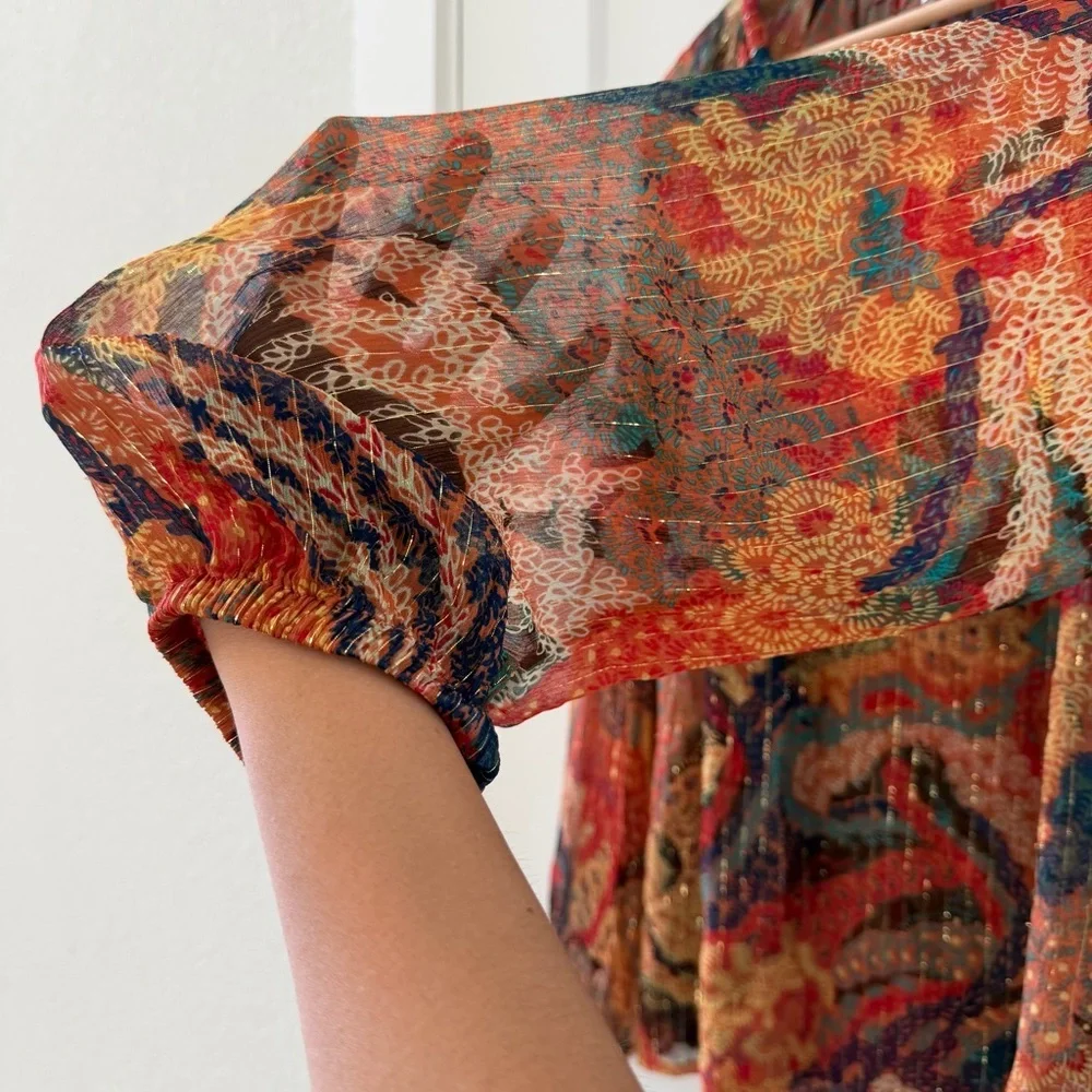 A.L.C. Top Women’s Multicolor Print Blouse Long Sleeve V-Neck $395 Size 6 - Picture 9 of 9